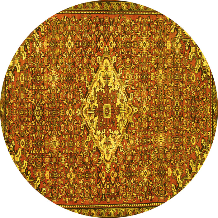 Round Machine Washable Persian Yellow Traditional Rug, wshtr170yw