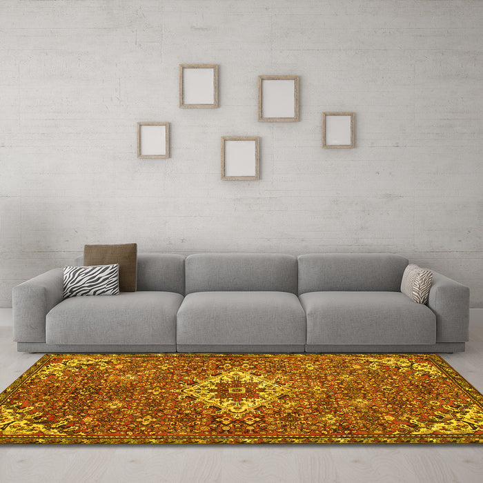 Machine Washable Persian Yellow Traditional Rug in a Living Room, wshtr170yw