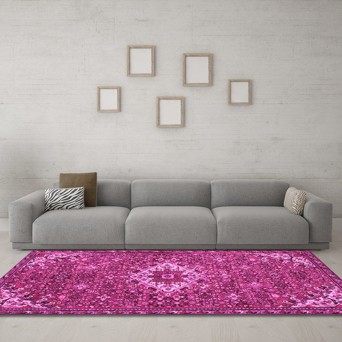Machine Washable Persian Pink Traditional Rug in a Living Room, wshtr170pnk