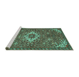 Sideview of Machine Washable Persian Turquoise Traditional Area Rugs, wshtr170turq