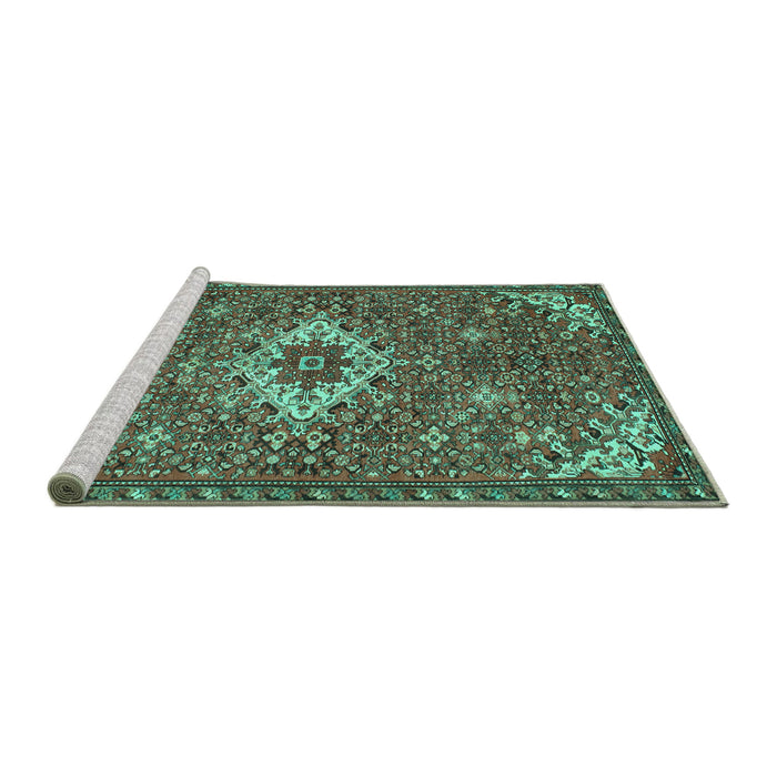 Sideview of Machine Washable Persian Turquoise Traditional Area Rugs, wshtr170turq