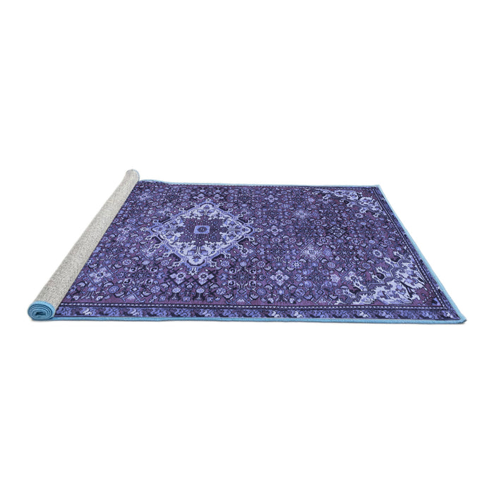 Sideview of Machine Washable Persian Blue Traditional Rug, wshtr170blu