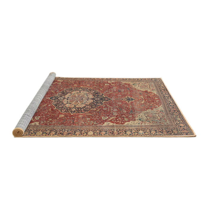 Sideview of Machine Washable Traditional Brown Red Rug, wshtr171