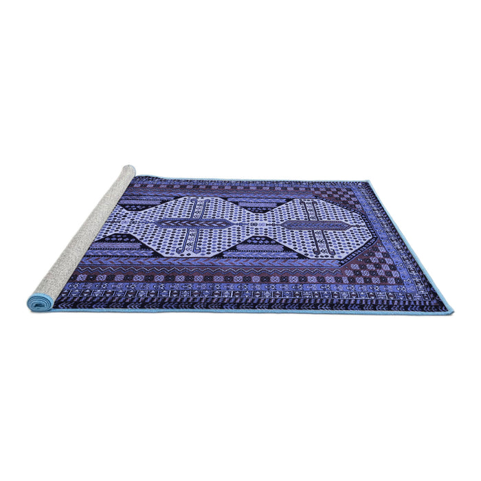 Sideview of Machine Washable Persian Blue Traditional Rug, wshtr1710blu