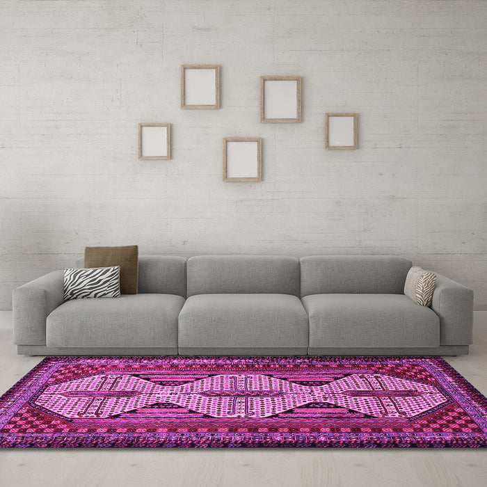 Machine Washable Persian Pink Traditional Rug in a Living Room, wshtr1710pnk