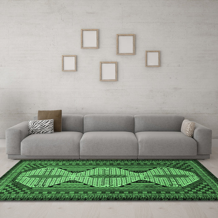 Machine Washable Persian Emerald Green Traditional Area Rugs in a Living Room,, wshtr1710emgrn