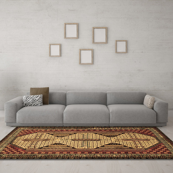 Machine Washable Persian Brown Traditional Rug in a Living Room,, wshtr1710brn