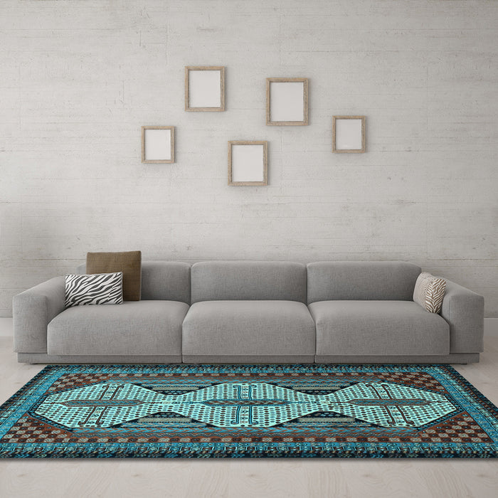 Machine Washable Persian Light Blue Traditional Rug in a Living Room, wshtr1710lblu