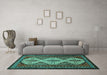 Machine Washable Persian Turquoise Traditional Area Rugs in a Living Room,, wshtr1710turq