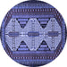 Round Machine Washable Persian Blue Traditional Rug, wshtr1710blu