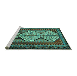 Sideview of Machine Washable Persian Turquoise Traditional Area Rugs, wshtr1710turq