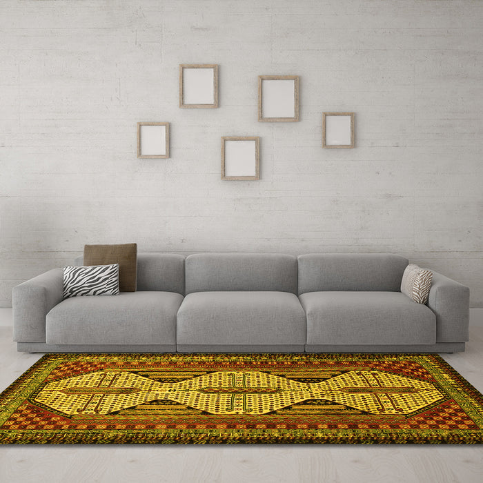 Machine Washable Persian Yellow Traditional Rug in a Living Room, wshtr1710yw