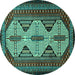 Round Persian Turquoise Traditional Rug, tr1710turq