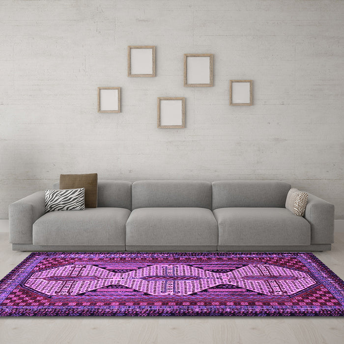 Machine Washable Persian Purple Traditional Area Rugs in a Living Room, wshtr1710pur