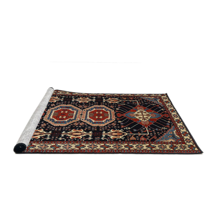 Sideview of Machine Washable Traditional Dark Almond Brown Rug, wshtr1711