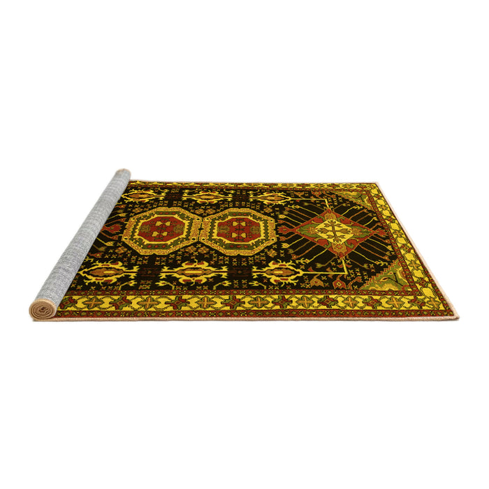 Sideview of Machine Washable Persian Yellow Traditional Rug, wshtr1711yw