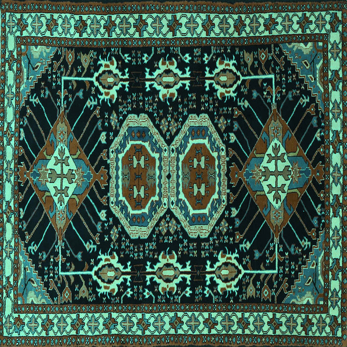 Square Machine Washable Persian Turquoise Traditional Area Rugs, wshtr1711turq