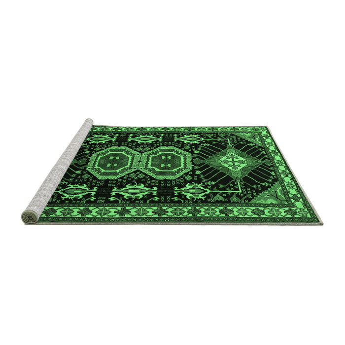 Sideview of Machine Washable Persian Emerald Green Traditional Area Rugs, wshtr1711emgrn