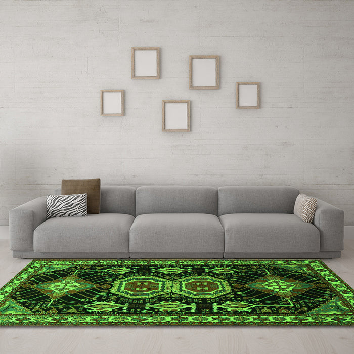 Machine Washable Persian Green Traditional Area Rugs in a Living Room,, wshtr1711grn