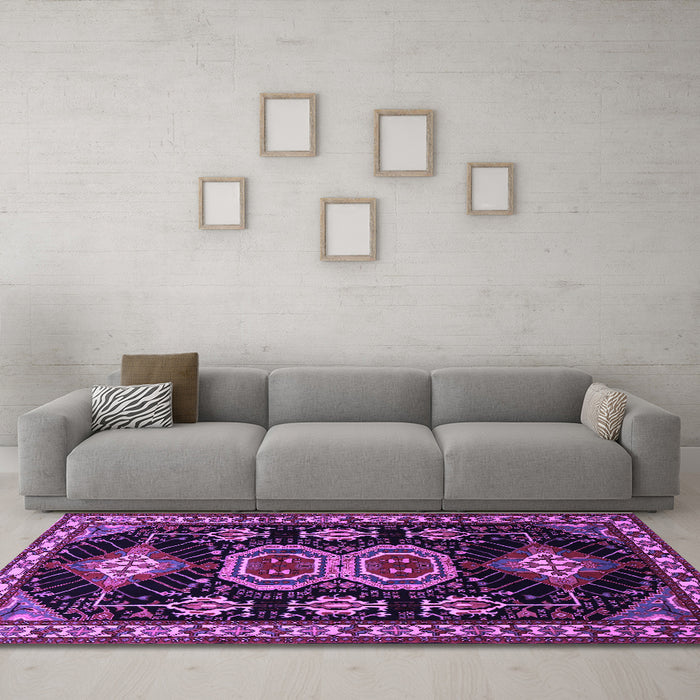 Machine Washable Persian Purple Traditional Area Rugs in a Living Room, wshtr1711pur