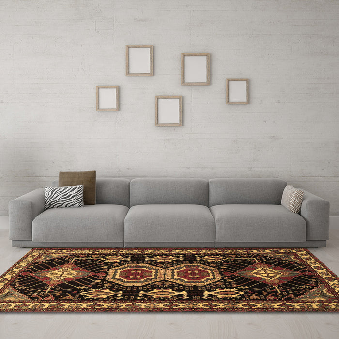 Machine Washable Persian Brown Traditional Rug in a Living Room,, wshtr1711brn