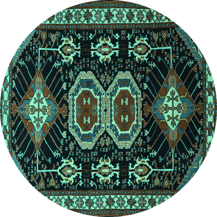 Round Persian Turquoise Traditional Rug, tr1711turq