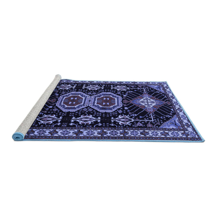 Sideview of Machine Washable Persian Blue Traditional Rug, wshtr1711blu
