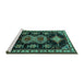 Sideview of Machine Washable Persian Turquoise Traditional Area Rugs, wshtr1711turq