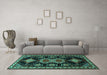 Machine Washable Persian Turquoise Traditional Area Rugs in a Living Room,, wshtr1711turq