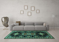 Machine Washable Persian Turquoise Traditional Rug, wshtr1711turq