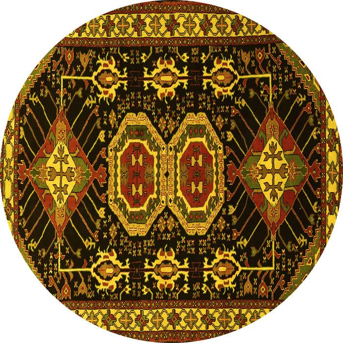 Round Persian Yellow Traditional Rug, tr1711yw