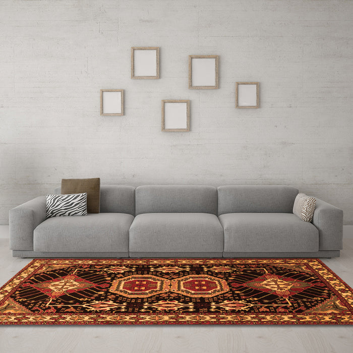 Machine Washable Persian Orange Traditional Area Rugs in a Living Room, wshtr1711org