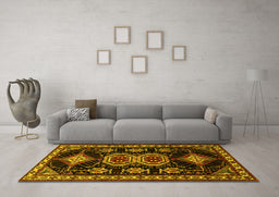 Machine Washable Persian Yellow Traditional Rug in a Living Room, wshtr1711yw