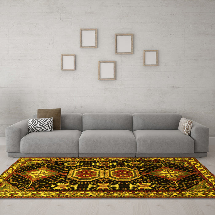 Machine Washable Persian Yellow Traditional Rug in a Living Room, wshtr1711yw