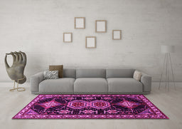 Machine Washable Persian Pink Traditional Rug in a Living Room, wshtr1711pnk