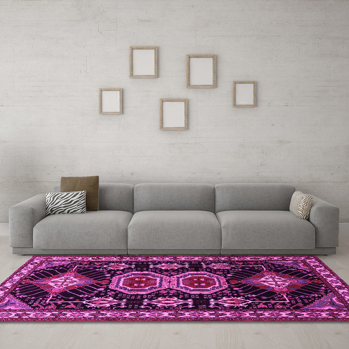 Machine Washable Persian Pink Traditional Rug in a Living Room, wshtr1711pnk