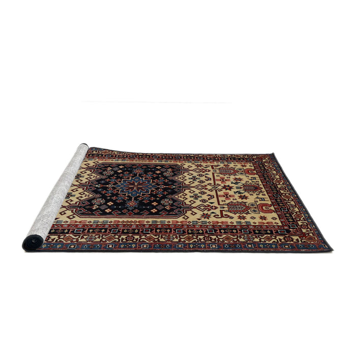 Sideview of Machine Washable Traditional Dark Almond Brown Rug, wshtr1712