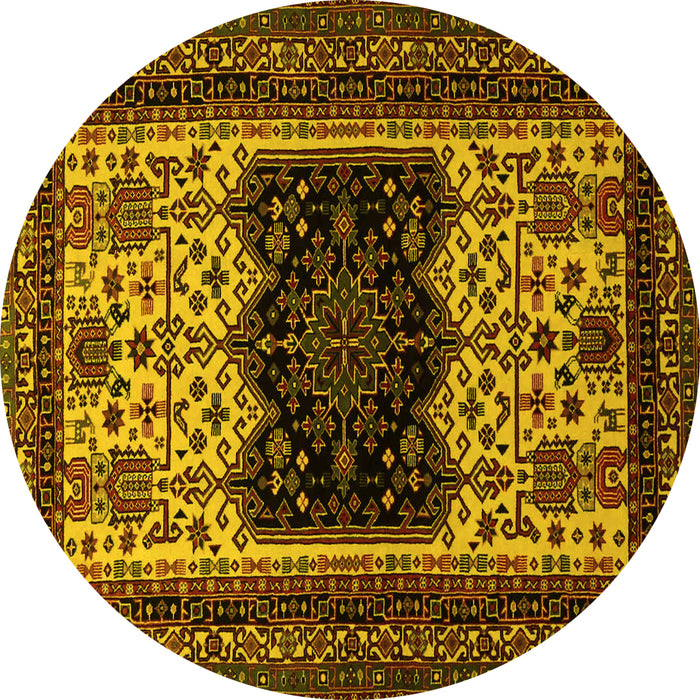 Round Persian Yellow Traditional Rug, tr1712yw