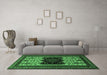 Machine Washable Persian Emerald Green Traditional Area Rugs in a Living Room,, wshtr1712emgrn