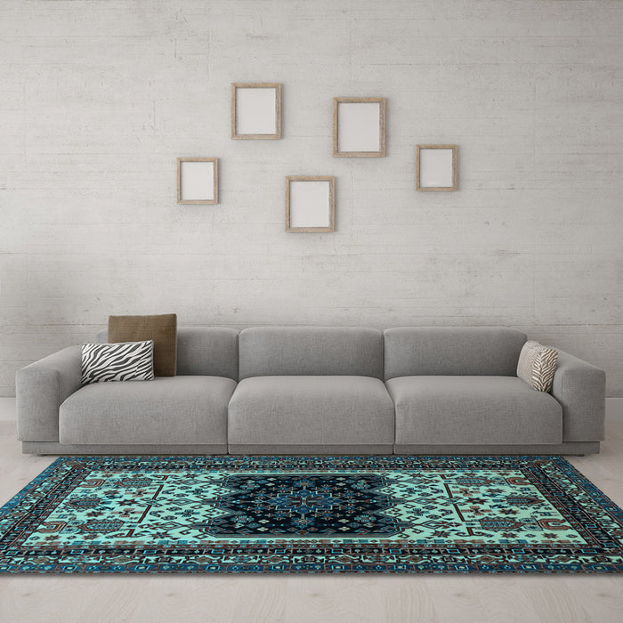 Machine Washable Persian Light Blue Traditional Rug in a Living Room, wshtr1712lblu