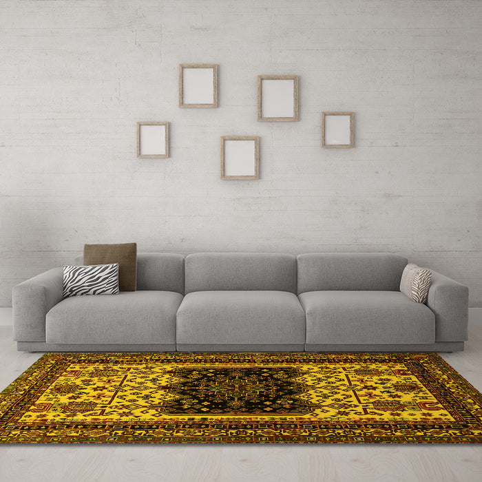 Machine Washable Persian Yellow Traditional Rug in a Living Room, wshtr1712yw
