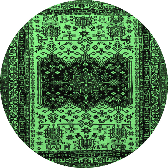 Round Machine Washable Persian Emerald Green Traditional Area Rugs, wshtr1712emgrn