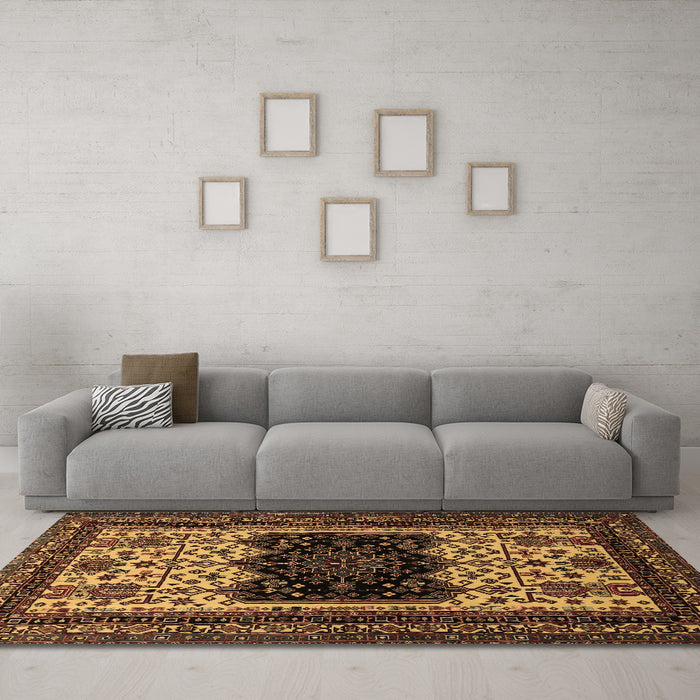 Machine Washable Persian Brown Traditional Rug in a Living Room,, wshtr1712brn