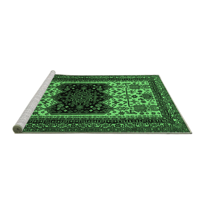 Sideview of Machine Washable Persian Emerald Green Traditional Area Rugs, wshtr1712emgrn