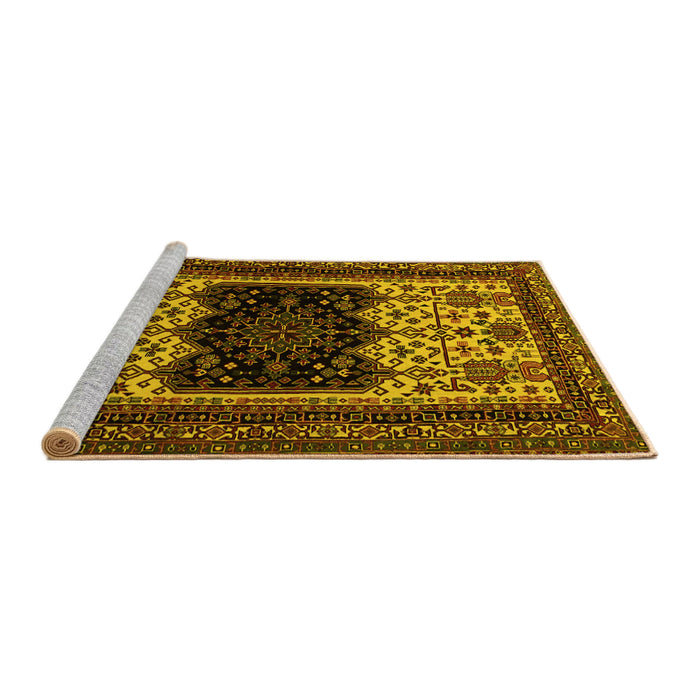 Sideview of Machine Washable Persian Yellow Traditional Rug, wshtr1712yw