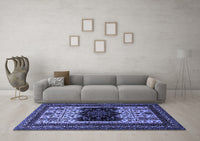 Machine Washable Persian Blue Traditional Rug, wshtr1712blu