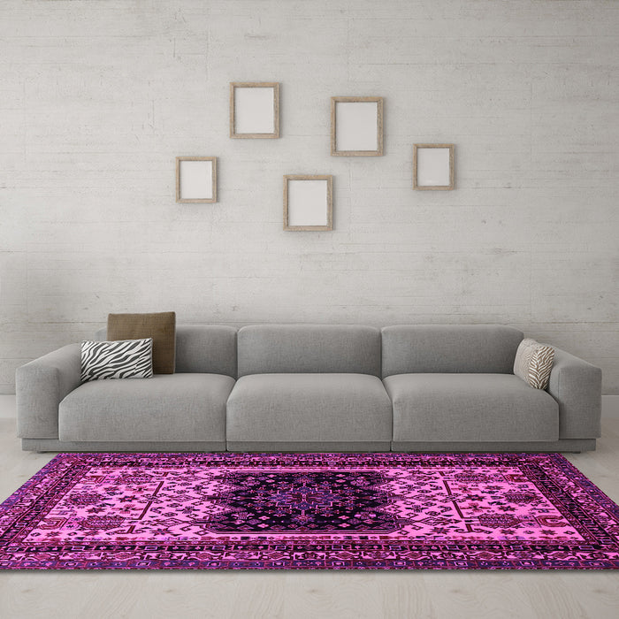 Machine Washable Persian Pink Traditional Rug in a Living Room, wshtr1712pnk