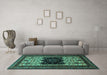 Machine Washable Persian Turquoise Traditional Area Rugs in a Living Room,, wshtr1712turq