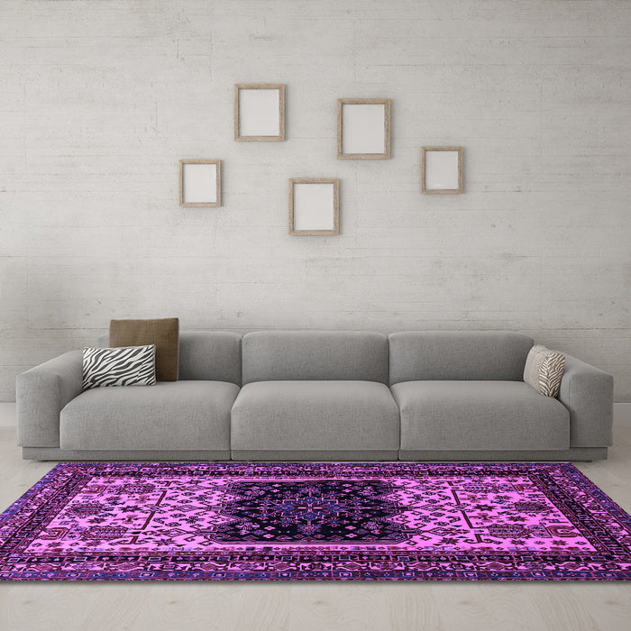 Machine Washable Persian Purple Traditional Area Rugs in a Living Room, wshtr1712pur