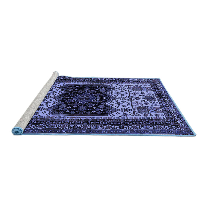 Sideview of Machine Washable Persian Blue Traditional Rug, wshtr1712blu